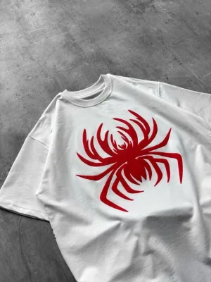 Машка бела oversize пајак принт бициклистичка јака маица
