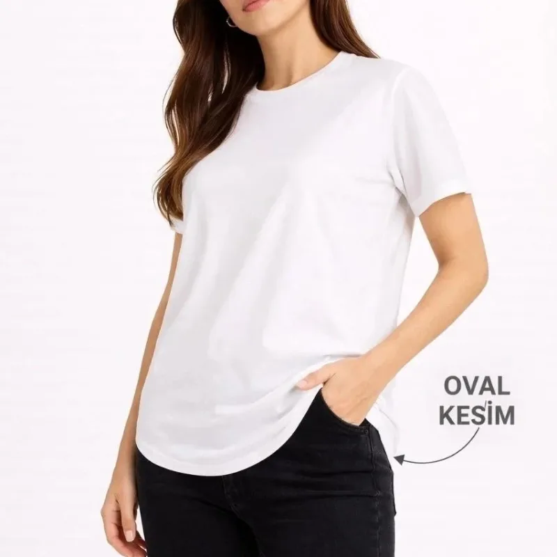 Qadın Ağ Oversize Velosiped Yaxalı Oval Kəsim Basic Köynək