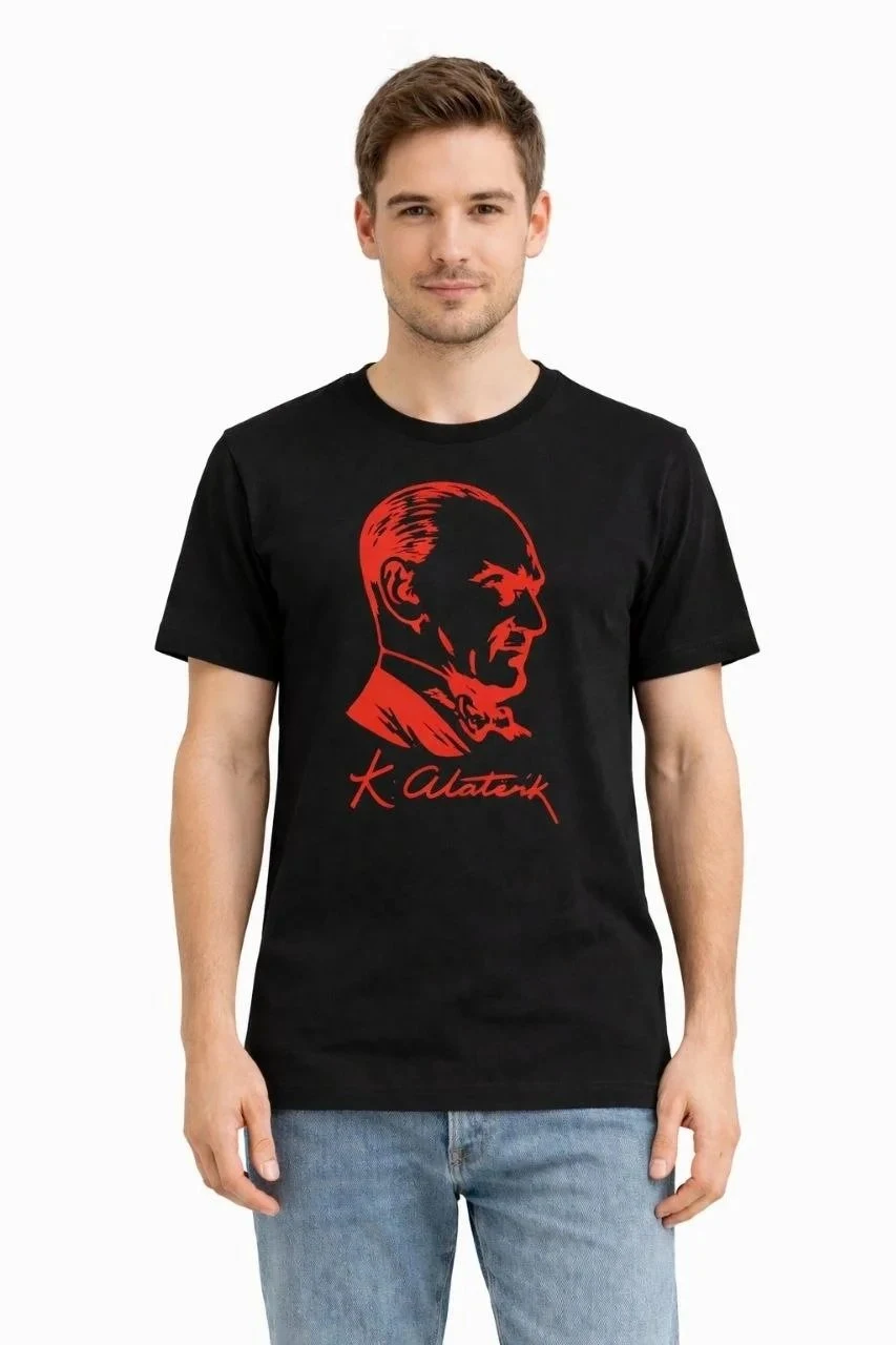 Kişi Qara Velosiped Yaxalı Atatürk Çapılı Köynək