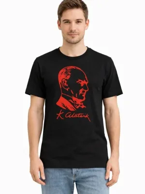 Kişi Qara Velosiped Yaxalı Atatürk Çapılı Köynək