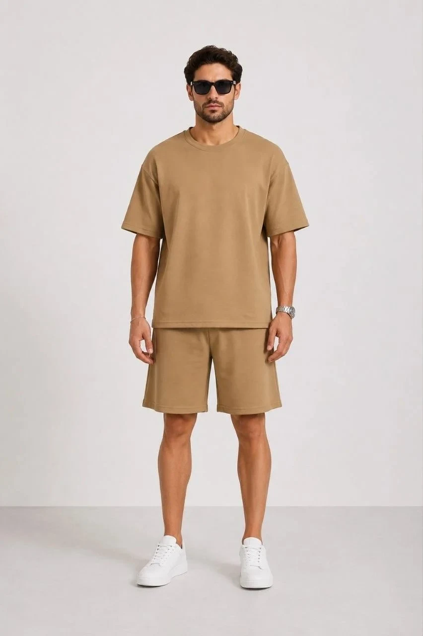Férfi Barna Oversize Puha Textúrájú Zsebes Szett