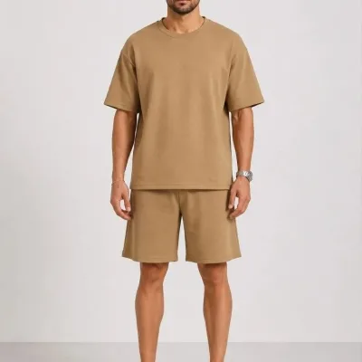Férfi Barna Oversize Puha Textúrájú Zsebes Szett 1