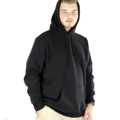 Muška crna oversize 3-niti pamučna kapuljača sa džepom duks 2