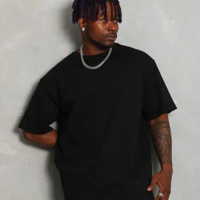 Машка Црна Oversize Бициклет Јака Едноставна Летна T-маица 3