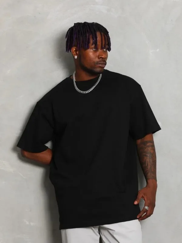 Машка Црна Oversize Бициклет Јака Едноставна Летна T-маица 3