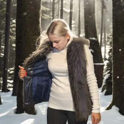 Dámská černá pravá kožešina bez rukávů zip vesta 3