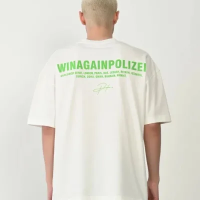 Męska Biała Oversize Koszulka z Nadrukiem i Kołnierzykiem Rowerowym 2