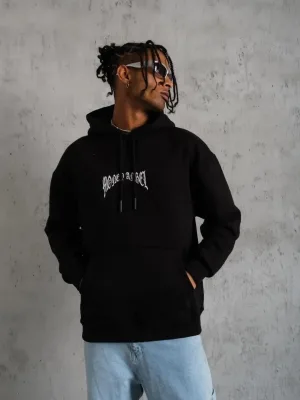 Muški crni 3-nitni pamučni hoodie s printom i džepovima