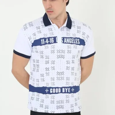 Pánske biele slim fit polo tričko s potlačou, krátky rukáv 4