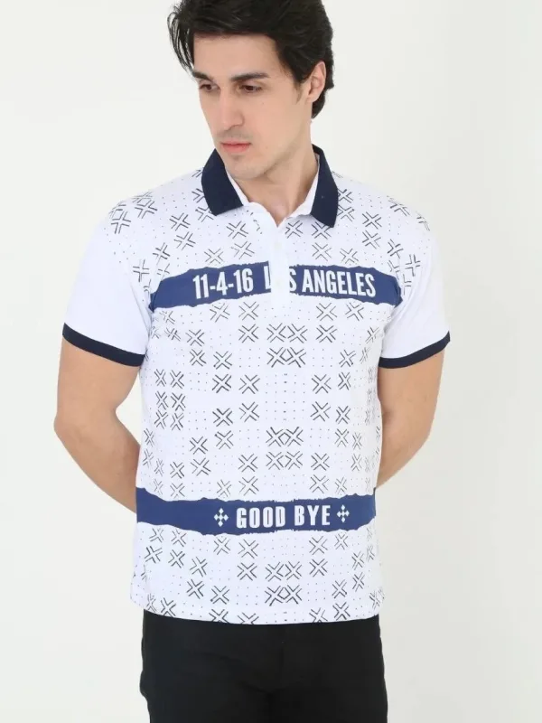 Pánske biele slim fit polo tričko s potlačou, krátky rukáv 4