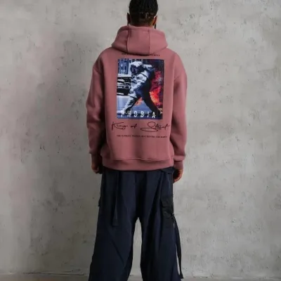 Sweatshirtê Mêran ê Pembe Oversize 3 Têl Pembû Bi Kêl û Çentî 5