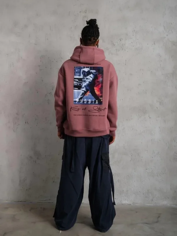 Sweatshirtê Mêran ê Pembe Oversize 3 Têl Pembû Bi Kêl û Çentî 5