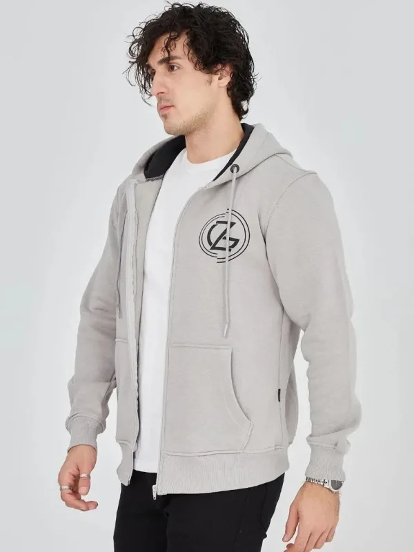 Burra Ngjyrë Gri E Lyer 3 Fije Pambuku Me Kapuç Me Zinxhir Me Printim Hoodie 3