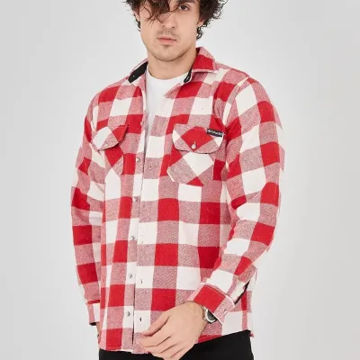 Męski Różowy Regular Fit Szardonowana Kraciasta Długi Rękaw Koszula Flanelowa 5