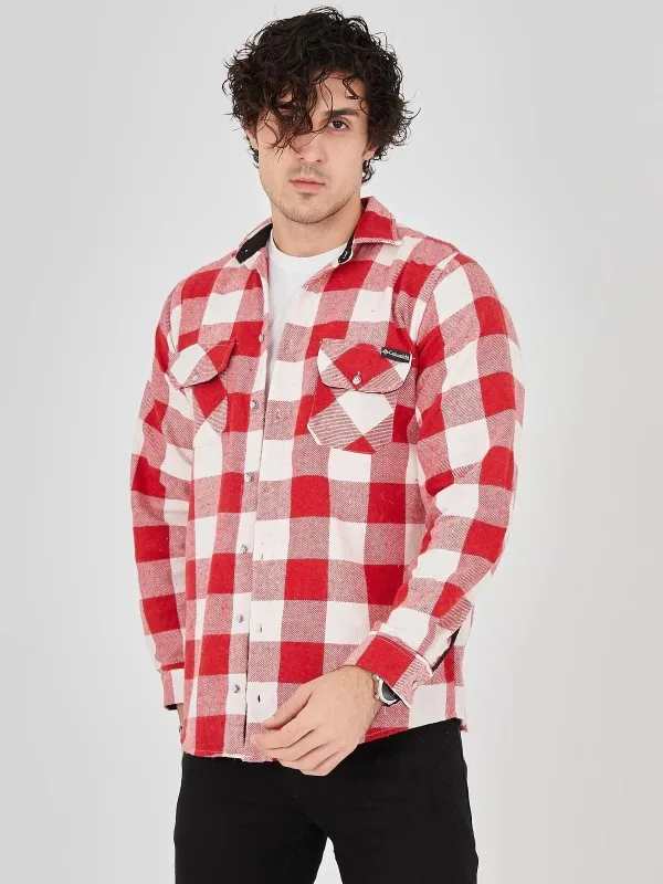 Męski Różowy Regular Fit Szardonowana Kraciasta Długi Rękaw Koszula Flanelowa 5