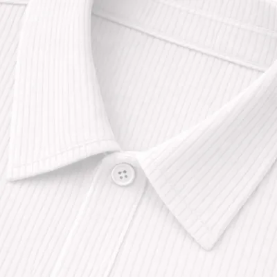Bianco Oversize Costina Cotone Polo Collo T-Shirt 5
