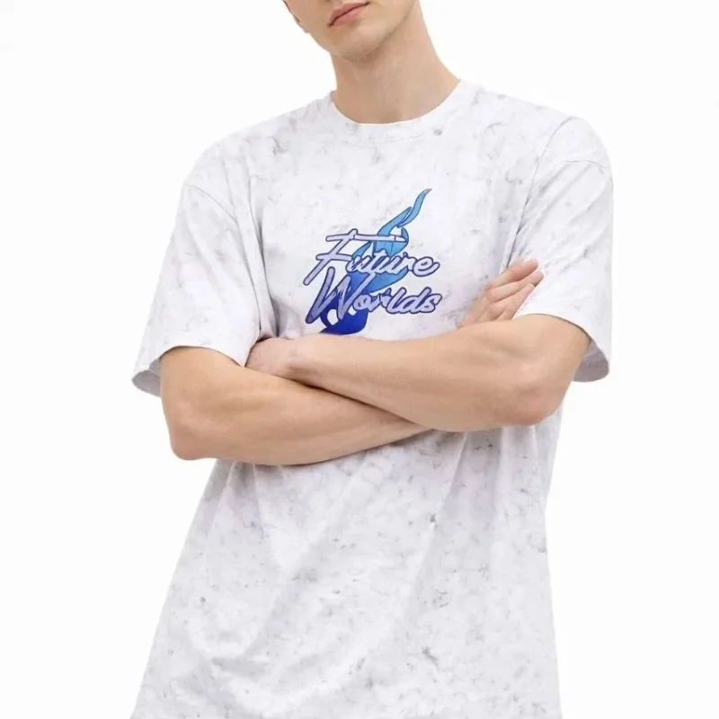 Машка бела oversize бициклистичка јака, киселински измиена маица