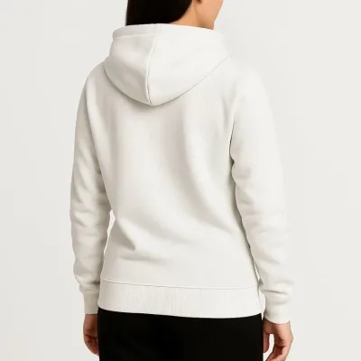 Női Fehér Teljes Cipzáras 3 Szálas Kapucnis Kenguru Zsebes Sweatshirt 6