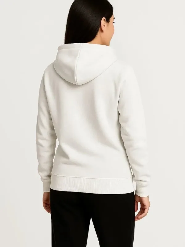 Női Fehér Teljes Cipzáras 3 Szálas Kapucnis Kenguru Zsebes Sweatshirt 6