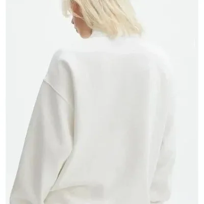 Gratë Bardhë Oversize Gjysmë Zip Pambuk Basic Sweatshirt 2