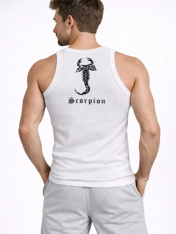Pánská sada 2 ks slim fit žebrovaných tílek s potiskem na zádech 2