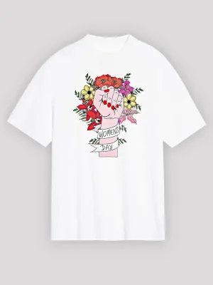 Женски бел oversize велосипед јака печатена маица
