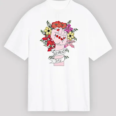 Женски бел oversize велосипед јака печатена маица 1
