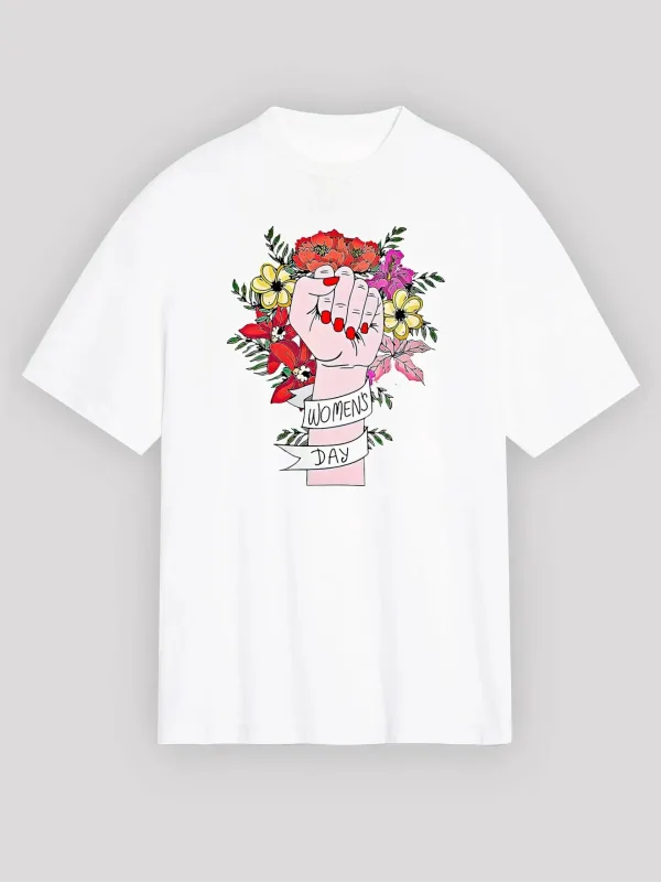 Женски бел oversize велосипед јака печатена маица 1
