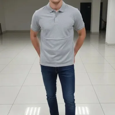 Kişi Boz Regular Pike Parça Düyməli Polo Yaxalı Köynək 2