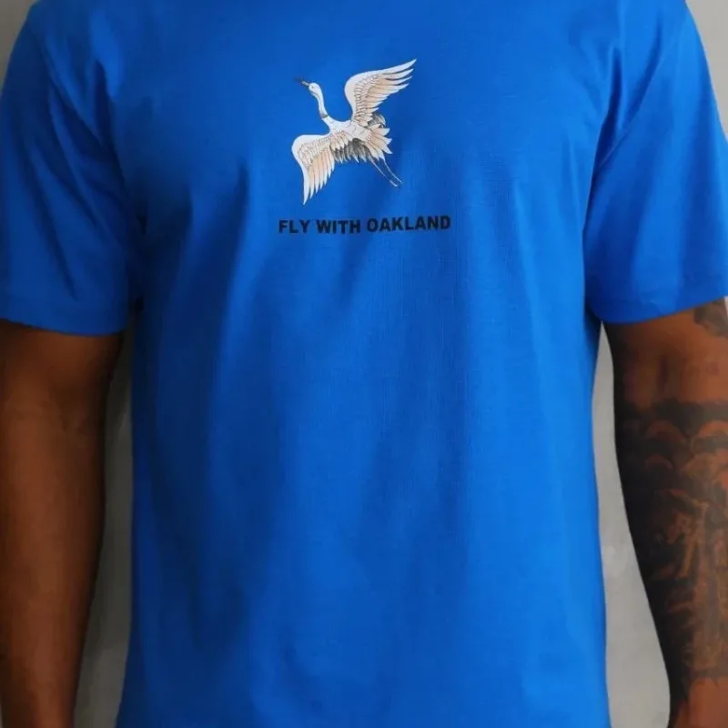 Ανδρικό Μπλε Oversize Ποδηλατόλαιμο Τυπωμένο T-shirt