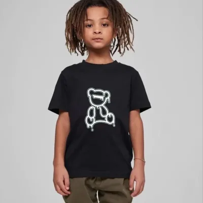 Cocuk Siyah Oversize Baskili Yuvarlak Yaka T-Shirt 2