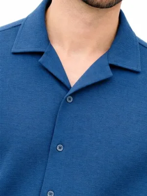 Kişi İndiqo Oversize Uzunqol Rahat Kalıp Köynək