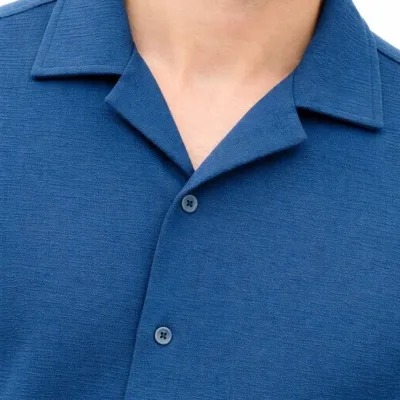Pánska indigová oversize dlhý rukáv pohodlný strih košeľa 1