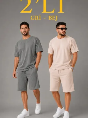 Muški 2-dijelni oversize set od dvostrukog konca ljetni šorc i majica set