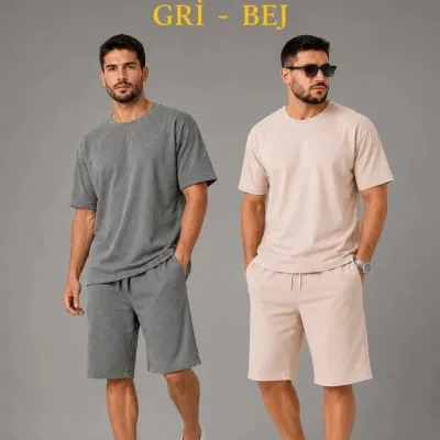 Muški 2-dijelni oversize set od dvostrukog konca ljetni šorc i majica set 1