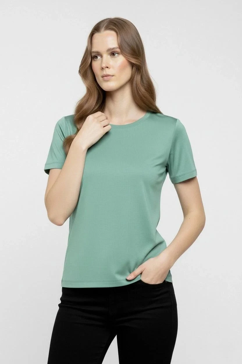 Γυναικείο Μίντι Πράσινο Slim Fit Με Λύκρα Στρογγυλή Λαιμόκοψη Βασικό T-Shirt