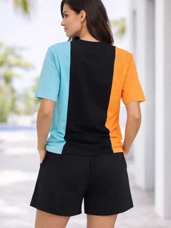Femeie Set 2 Piese Tricou Brodat Oversize Șort Combinație Vara 2