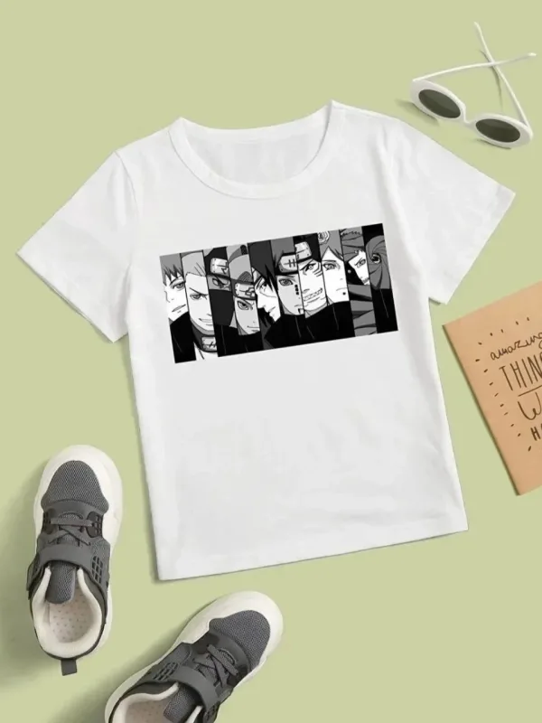 Παιδικό Λευκό Τυπωμένο Oversize Λαιμό Ποδηλάτου T-Shirt 3