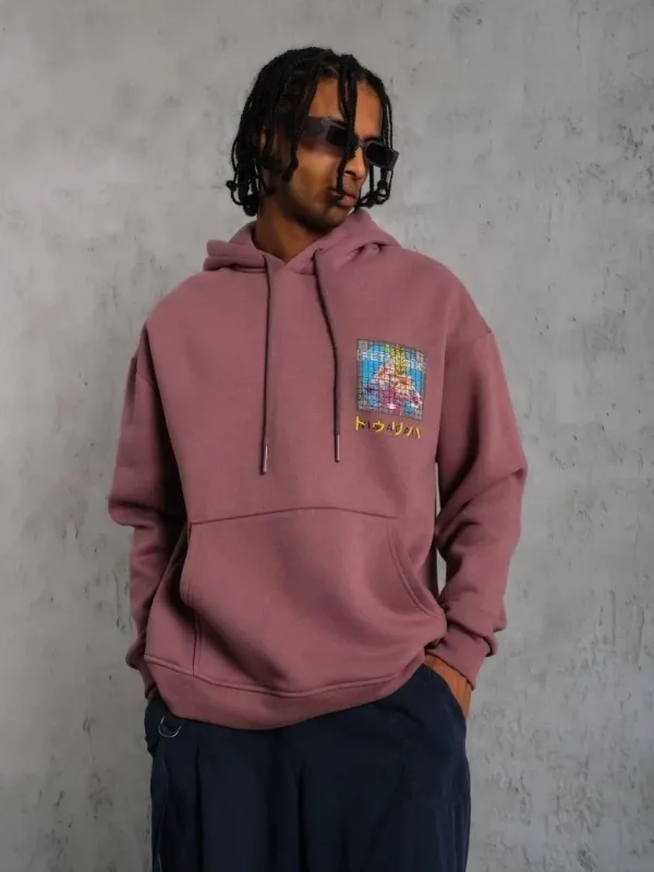 Men's Dusty Rose Oversize 3-Thread Cotton Printed Hooded Sweatshirt 2