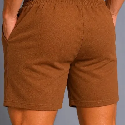 Men's Brown Regular Fit Woven Fabric Pocketed Drawstring Summer Shorts 3