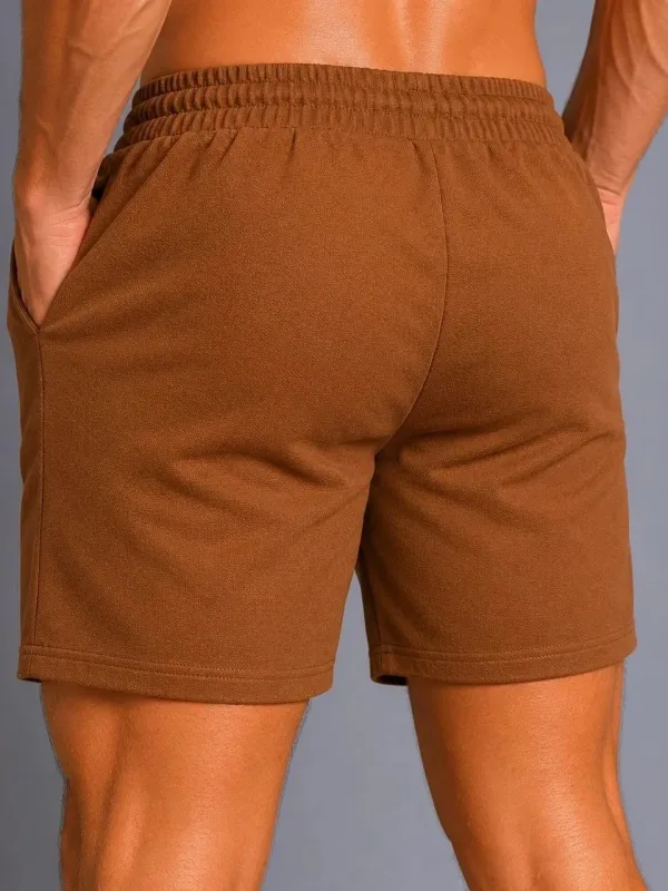 Men's Brown Regular Fit Woven Fabric Pocketed Drawstring Summer Shorts 3