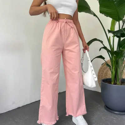 Fringed Hem Palazzo Pants Powder 5
