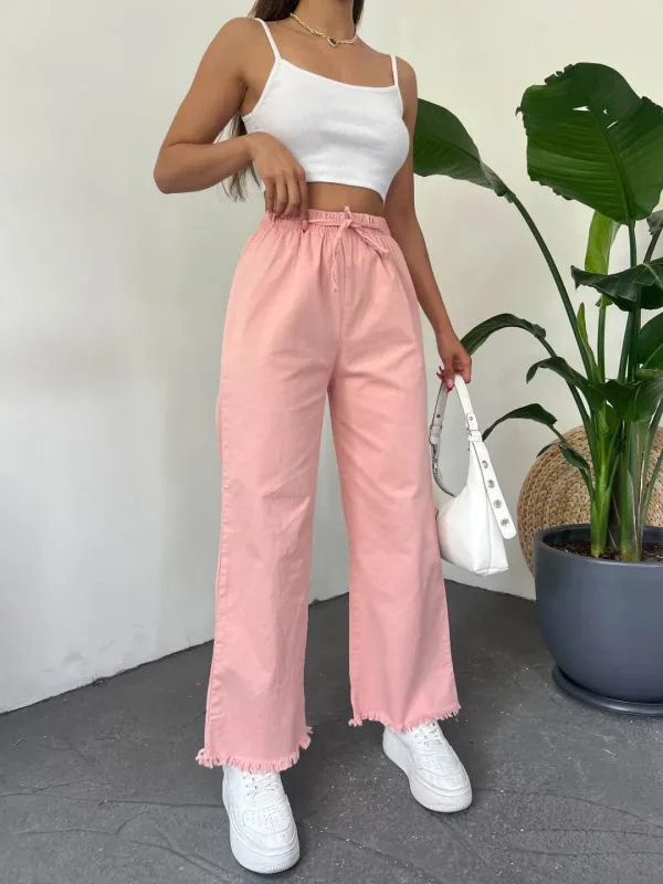Fringed Hem Palazzo Pants Powder 5