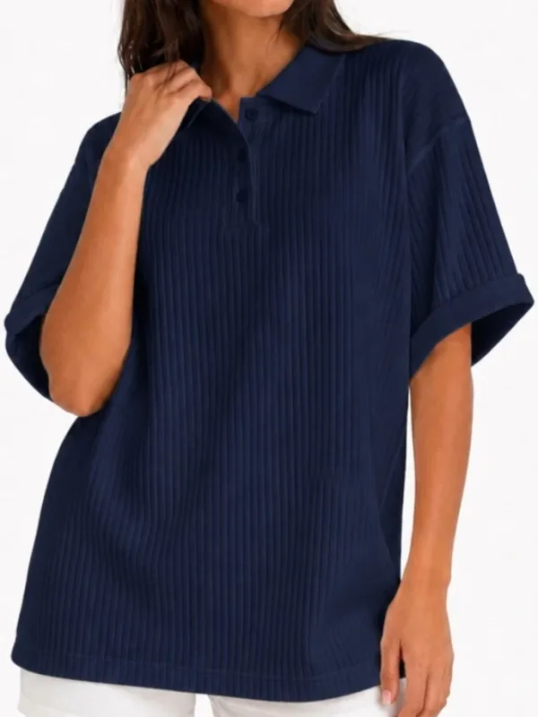 Tamnoplava Oversize Unisex Pamučna Polo Kragna Majica 2