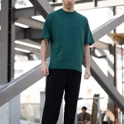 Pánske kaki regular fit cyklistický výstrih hladké krátky rukáv tričko 3