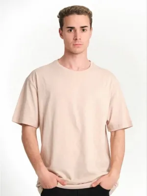 Μπεζ Ανδρικό Oversize Ποδήλατο Λαιμό Απλό Κοντό Μανίκι T-shirt