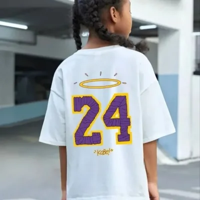 Zarok Spî Çapkirî Oversize Stûyê Giroyî T-Shirt 2