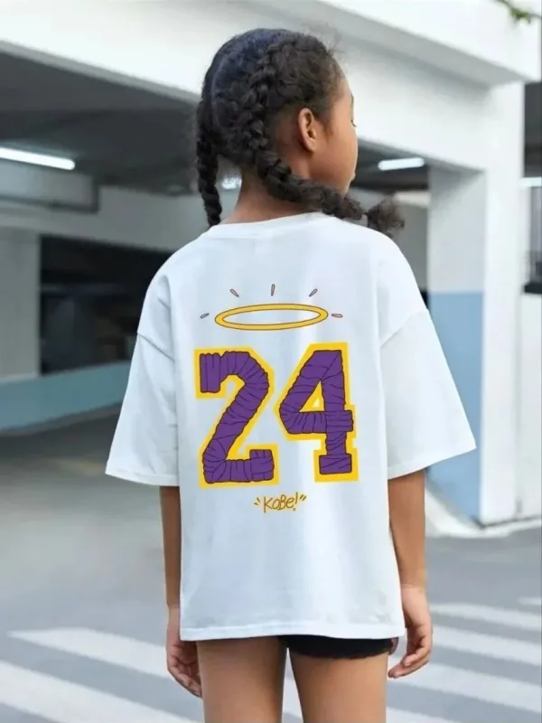 Zarok Spî Çapkirî Oversize Stûyê Giroyî T-Shirt 2