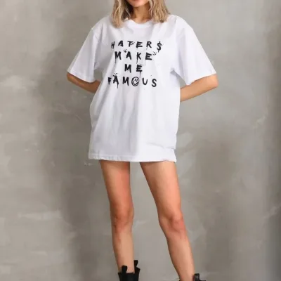 Dámske biele oversize predná zadná potlač krátke rukávy tričko 6