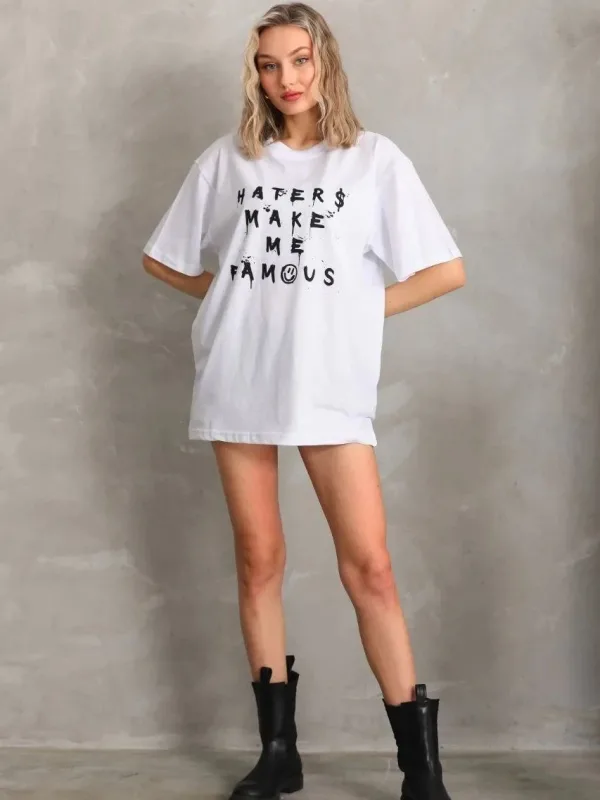 Dámske biele oversize predná zadná potlač krátke rukávy tričko 6
